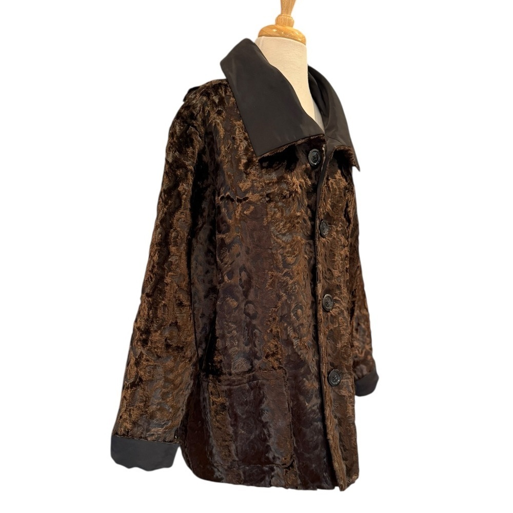 Chicos Reversible Brown Faux Fur Coat Jacket Brown Black Winter Large Chico’s 3 - Picture 5 of 12